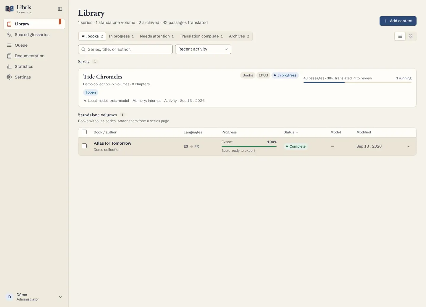 Bibliothèque de Libris : une série et un volume terminé